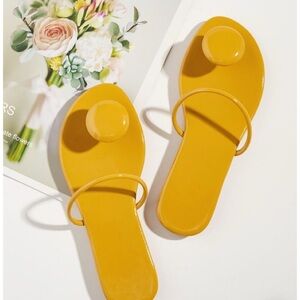 Yellow Button Sandal Slides unique Statement shoes vacation resortwear slip on